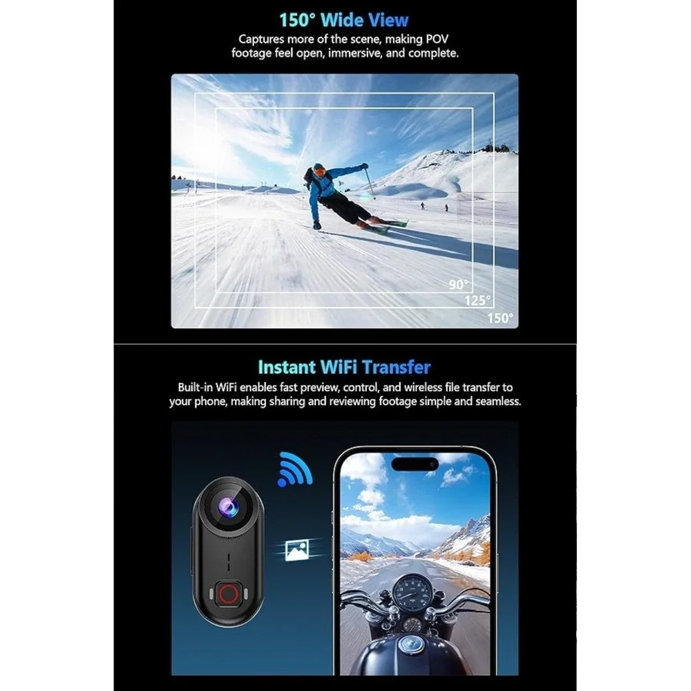 4K Thumb Action Camera WiFi Wearable POV Cam + Charging Action Pod 64GB Vlogging